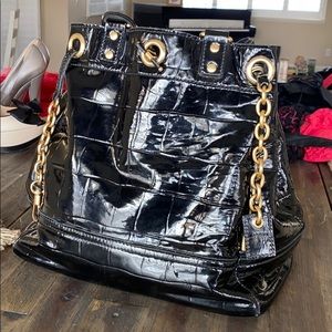 YSL Large Black patent leather handbag with lock